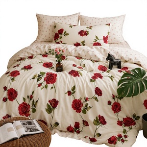 Poland Local Stock Cotton <b>Bed</b> <b>Sheet</b> Set <b>Queen</b> Size Rose Print 3 Piece Duvet Cover EU Dropshipping - Product Image 1