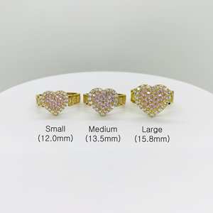 Cincin Band Gaya Presiden Berlapis Emas 14K dengan Hati CZ Pink Putih untuk Perhiasan Wanita - Product Image 4