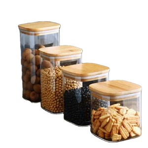 Quảng trường kích thước đầy đủ cao thủy tinh Borosilicate lưu trữ Jar với nắp tre lọ thủy tinh đặt - Product Image 1