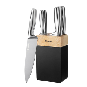 طقم سكاكين مطبخ من الفولاذ المقاوم للصدأ مكون من 6 قطع مع حامل خشبي/فولاذ مقاوم للصدأ عالي الجودة بتصميم كامل - Product Image 1