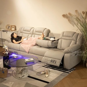 Sofá Seccional en Forma de L de Cuero Moderno Personalizado con Reclinable Eléctrico, Diseño Plegable, Puerto USB, Cama Convertible para 3 Personas - Product Image 3