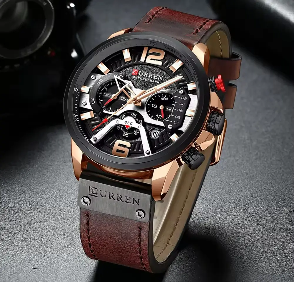 新しいカレン8329ビジネススポーツクォーツ時計男性用トップブランド革腕時計男性時計ファッションクロノグラフ腕時計