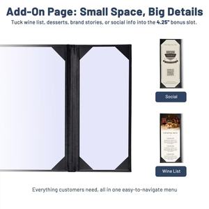 Protège-menus en cuir PU 8,5x11 po (2 pages) et 4,25x11 po (demi-page) avec coins biseautés pour listes <span class=keywords><strong>de</strong></span> vins, bars à café, pubs et hôtels - Product Image 2