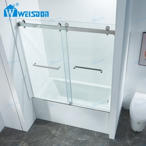 Porte de <span class=keywords><strong>baignoire</strong></span> chromée de haute qualité Double écran de douche <span class=keywords><strong>coulissant</strong></span> en verre trempé sans cadre - Product Image 2