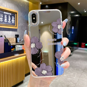 Custodia per <span class=keywords><strong>iPhone</strong></span> 17 PROMAX con effetto 3D e design floreale viola, finitura a specchio, cornice argentata, compatibile anche con <span class=keywords><strong>iPhone</strong></span> 16, in materiale morbido. - Product Image 2