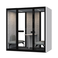 Cabine de réunion insonorisée Comine pour quatre personnes, cabine de bureau acoustique moderne, structure en alliage d'aluminium, éclairage LED, pour entrepôt ou salon