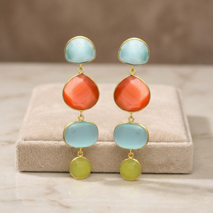Nouvelles boucles d'oreilles pendantes géométriques multicolores avec accent plaqué or, style ethnique, quartz, pour mariage et fiançailles - Product Image 2