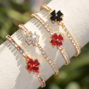 Pulsera de Trébol de Cuatro Hojas con Diamantes de Lujo, Color Flor, 3MM, 18CM, Pulsera de Oro, Circonita Cúbica, Pulsera de Tenis con Flor Arcoíris - Product Image 1