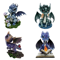Vente en gros mini figurines de dragon en résine dragon bleu avec livre statue de dragon décoration de la maison