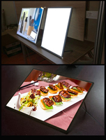 Papan Menu LED Ultra Slim A1/A2/A3 Bingkai Aluminium Kotak Lampu Iklan Kaca Tempered Untuk Penggunaan Dalam Ruangan Restoran