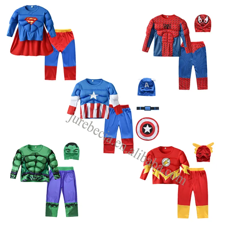 Wholesale Fashion Movie and TV Halloween Super Hero Suit Unisex Spider Man Captain Kids Cosplay Costume Children Clothing Set