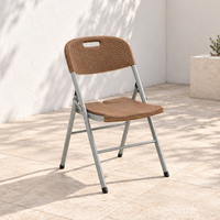 Chaise pliante HOMFUL en rotin tressé HDPE avec dossier et poignée, structure en acier thermolaqué pour extérieur, jardin, patio, balcon, camping