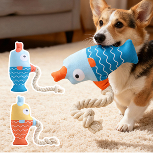 Jouet à tirer pour chien en corde de coton couineur - Poisson simulé à mâcher pour l'auto-entretenement - Fourniture durable pour animaux de compagnie - Product Image 4