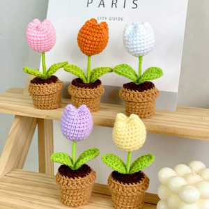 Fleurs et plantes artificielles en coton et laine, finies au crochet, avec pot éternel, artisanat textile et en tissu - Product Image 4