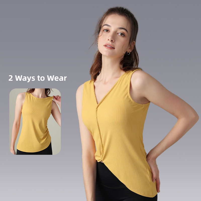 2 Ways to Wear Fitness Sportswear Summer Running Ladies Custom Vest Sleeveless Loose Back Yoga Tank Top for Women