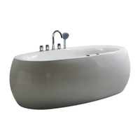 Baignoire ovale autoportante Zevana OEM&ODM en acrylique blanc brillant/anti-noircissement avec drain central moderne pour intérieur, durable, pour bain à remous