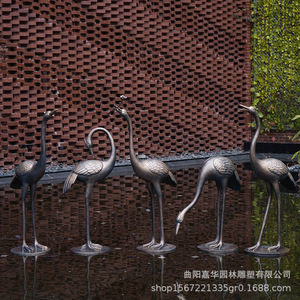 Escultura de grulla de bronce de imitación de fibra de vidrio, resistente a la intemperie, para decoración de jardín y paisaje exterior, escultura de pájaro independiente. - Product Image 4