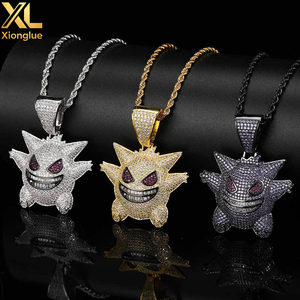 Collar de Cadena de Cobre con Circones para Hombre, Estilo Hiphop, Chapado en Oro de 18K, con Colgante de Fantasma de Dibujos Animados - Product Image 6