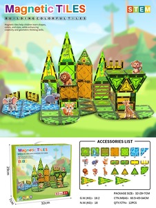 Set di <span class=keywords><strong>Piastrelle</strong></span> Magnetiche a Tema Giungla da 7,5 CM, 62 Pezzi con Figure di Animali, Blocchi Educativi STEM, Giocattolo Creativo per Bambini - Product Image 4