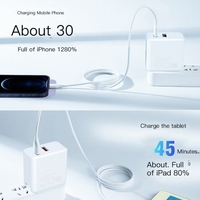 Chargeur mural USB Type-C 65W, chargeur rapide double port PD 3.0 GaN, station de charge Type C pour ordinateur portable, téléphone portable, tablette