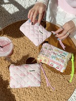 Dompet Koin Berbahan Katun Bermotif Kartun Segar dengan Ritsleting, Tas Kartu Penyimpanan Mini Portabel Lucu untuk Perjalanan, Dompet Unisex