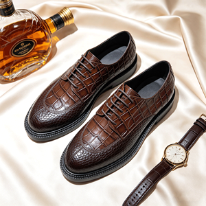 Chaussures Derby Homme Luxe à Motif Crocodile et Semelle Épaisse - Chaussures Habillées Formelles en Cuir Exotique Haut <span class=keywords><strong>de</strong></span> Gamme Italien 2026 Nouveauté - Product Image 1