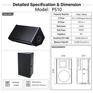 10-Zoll Premium Professionelle Lautsprecher Audio-PA-System, Nettogewicht 10,8kg, Vielseitig Einsetzbar für Bühnen und Verschiedene Veranstaltungsorte - Product Image 3