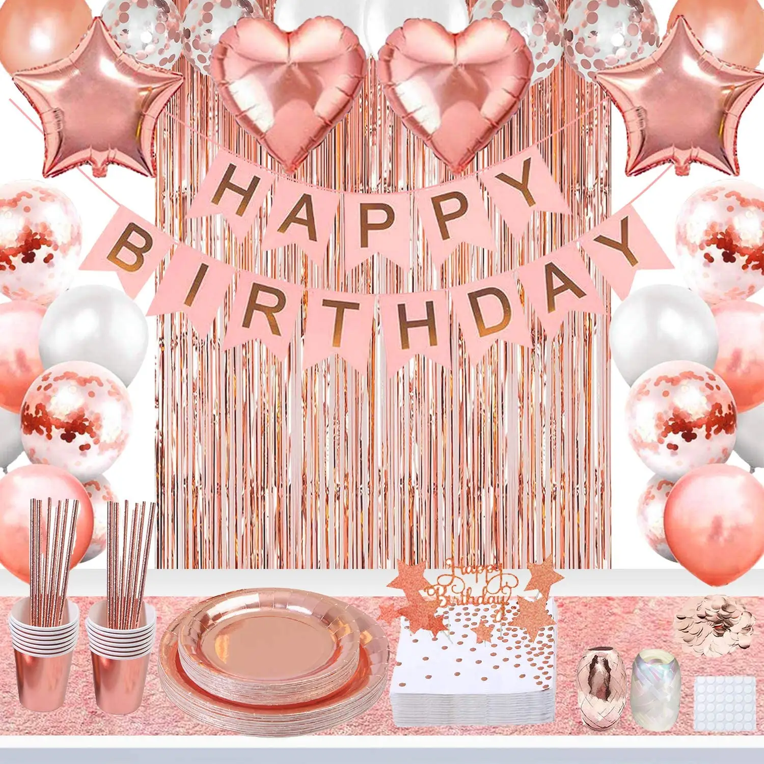 2021 Luxus Rose Gold Mädchen Geburtstags feier liefert alles Gute zum Geburtstag Banner Ballon Geburtstags feier Dekorationen Set