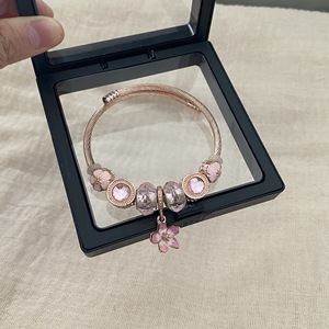 Pulseras de Acero Inoxidable con Flores de Esmalte Rosa para Mujeres y Niñas, <span class=keywords><strong>Pulsera</strong></span> de Cuentas, Regalos de Joyería DIY - Product Image 3