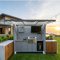 Cocina Exterior Modular Moderna y Móvil con Encimera de Acero Inoxidable, Puerta Acrílica, Refrigerador Multifuncional, Estufa y Campana Extractora