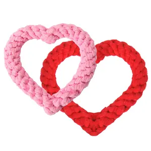 Heart Shape Cotton Rope Dog Toys Interactive Pet Chew Rope Toy Puppy Dog Teeth Cleaning Rope Toys for Small Large Dogs