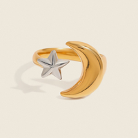 Anillo Abierto Minimalista X&L de Dos Tonos con Estrella y Luna, Chapado en Oro de 18K, Acero Inoxidable, Anillo Universo, Joyería para Mujer, Regalo para Fiesta, Venta al Por Mayor