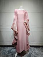 Hafizah 2026 Dubaï Robe longue Abaya Kaftan musulmane de luxe en satin à manches évasées à volants