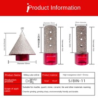 Fraise diamantée brasée en acier 5/8 pour carreaux de céramique marbre pierre alésage bordure soudée sous vide cône émeri plastique 46 #