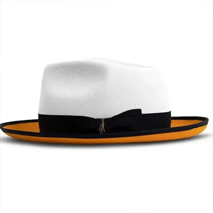white orange Wool Felt Fedora <b>Hat</b> With 56-58CM Unisex Formal Dress <b>Hat</b> Adult Four Seasons Casual Style - Product Image 1