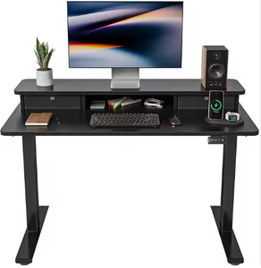 Mobilier de <span class=keywords><strong>bureau</strong></span> à domicile Poste de travail électrique réglable en hauteur <span class=keywords><strong>Bureau</strong></span> debout avec double tiroir Table debout avec étagère de <span class=keywords><strong>rangement</strong></span> - Product Image 6