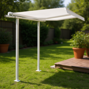 Ensemble de poteaux d'auvent en fer blanc 118,1''x96,5'' Rétractable à commande manuelle Autoportant pour usage extérieur - Product Image 2