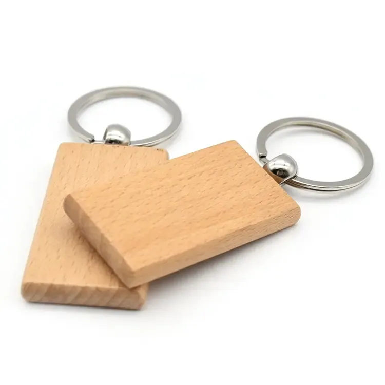 سلسلة مفاتيح خشبية مستطيلة مخصصة دعائية حلقات مفاتيح DIY سلاسل مفاتيح سادة سلسلة مفاتيح خشبية