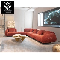 Luxuriöses Gebogenes Modulares Ecksofa mit Gehämmerter Messingbasis Modernes Designer-Wohnzimmermöbel Maßgefertigtes Polstersofa
