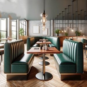 Muebles de restaurante modernos de lujo ligeros, asientos de cabina de café de cuero verde elegante con mesas, conjunto de muebles de salón de hotel y cafetería - Product Image 2