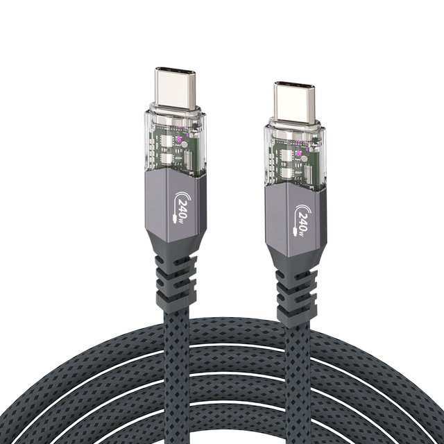 PD 240W 5A USB-C Cable, LED Indicator Aluminum Alloy Connector & Braided Shielding for iPhone 16 & MacBook
