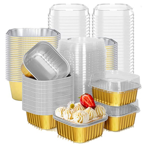 300ml/200ml <b>Takeaway</b> Food <b>Container</b> Square Dessert Bowls Lid PP Aluminum Microwavable Food Grade Disposable Pastry Pudding Cup - Product Image 1
