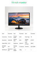 Moniteur PC LED TN 19 pouces en gros, 1440x900 HD+ 16:10 60Hz VGA, support mural 75x75, écran de bureau professionnel