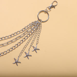 Cadena de cintura metálica con colgante de estrella de mar de varias capas, estilo hip hop, plateada, para uso diario, cadena para pantalones. - Product Image 4