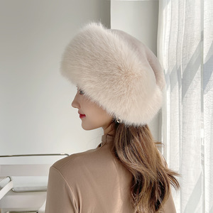 Chapeau de fourrure de Style russe haut rond chic pour femmes écologique hiver coupe-vent fausse fourrure de renard garniture pour la pêche en plein air - Product Image 6