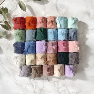 Pita sutra poliester multi warna pita tepi berjumbai buket pernikahan pita kemasan hadiah dekorasi - Product Image 3