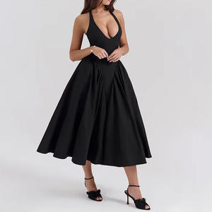 2024 Новое модное женское Элегантное повседневное платье во французском стиле с открытой спиной и воротником без рукавов из хлопковой ткани с рюшами - Product Image 3