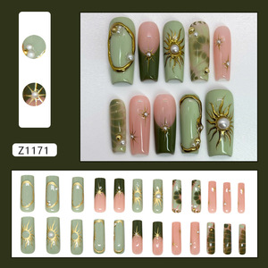 24 Uñas Postizas de ABS con Diseño de Estrella y Sol, Reutilizables, 3D, con Perlas, Largas, Cónicas, Tipo Stiletto - Product Image 2