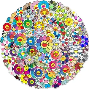 100 pcs 꽃 스티커 팩 다채로운 방수 만화 해바라기 스티커 아이들을위한 선물