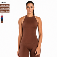 Débardeur de yoga pour femme effet seconde peau, col licou, sans manches, à double bretelle réglable avec boucle, séchage rapide, pour la gym et le quotidien